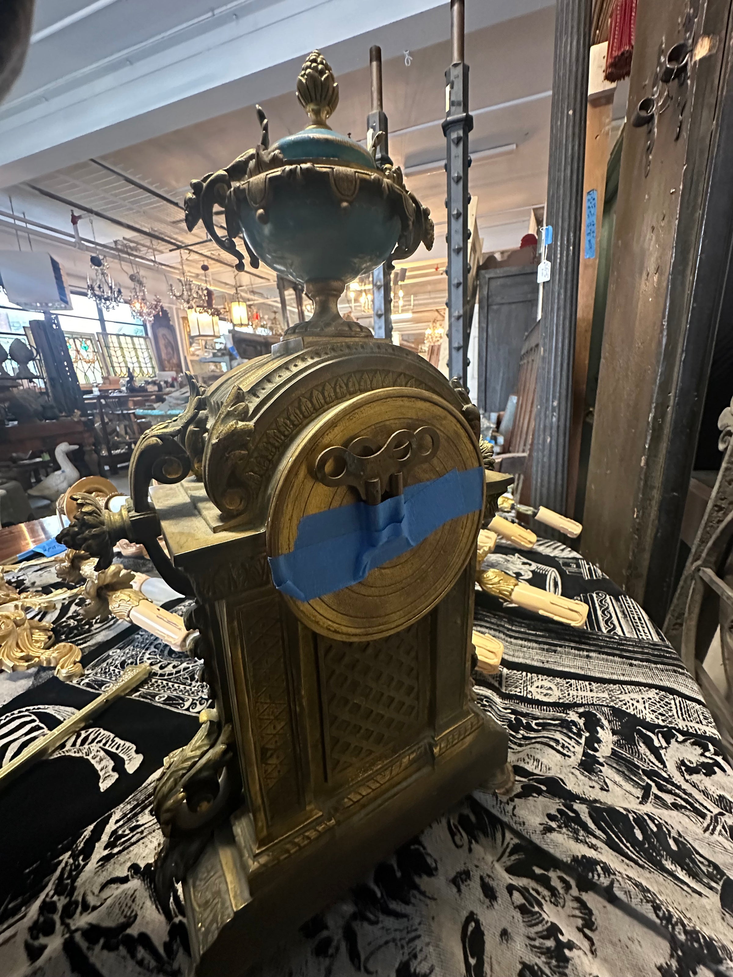 French Antique Gilt Bronze Mantel Clock with Blue Porcelain - 18