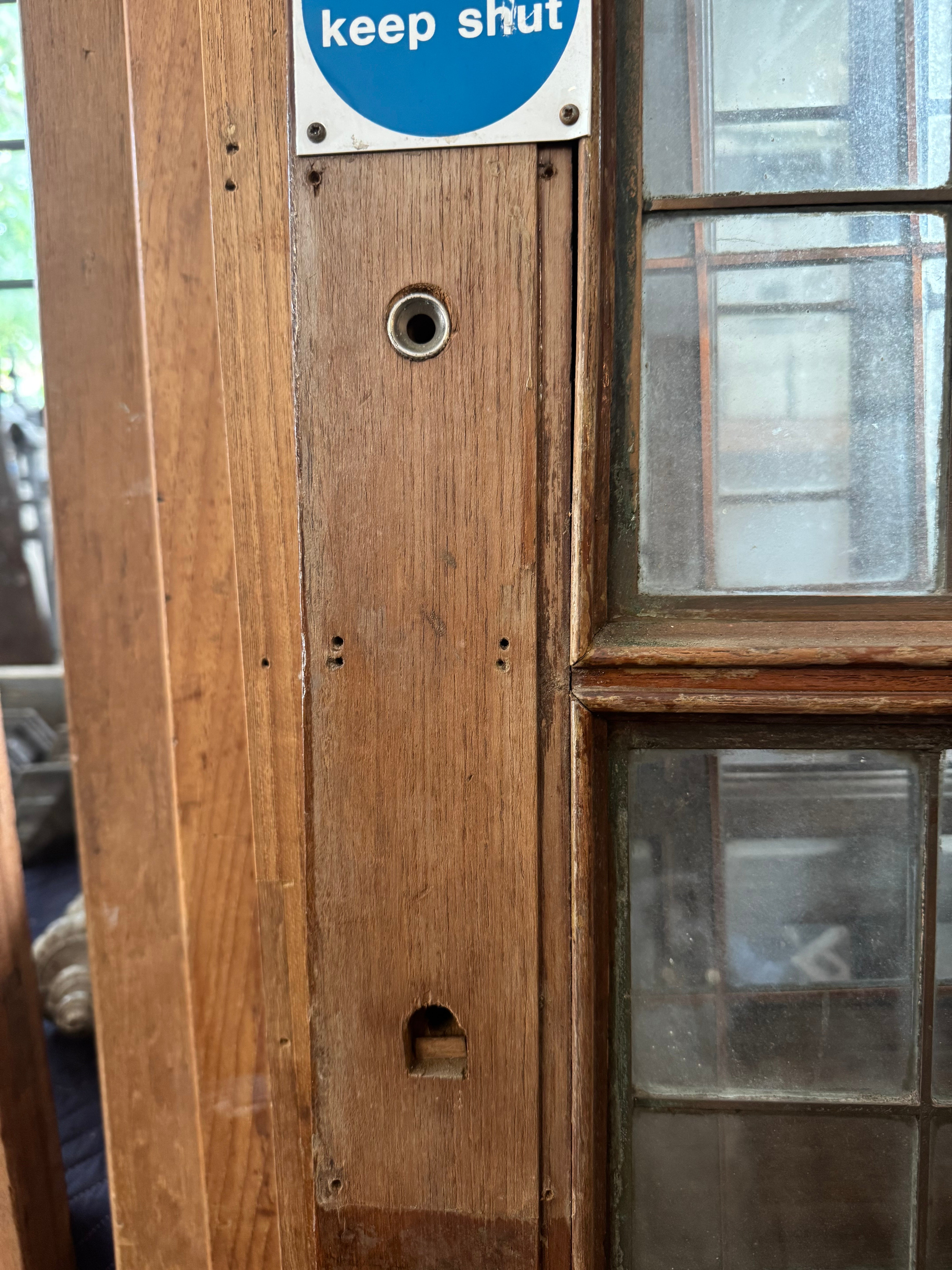 English Mahogany Leaded Glass Door with Brass Kickplate c.1910