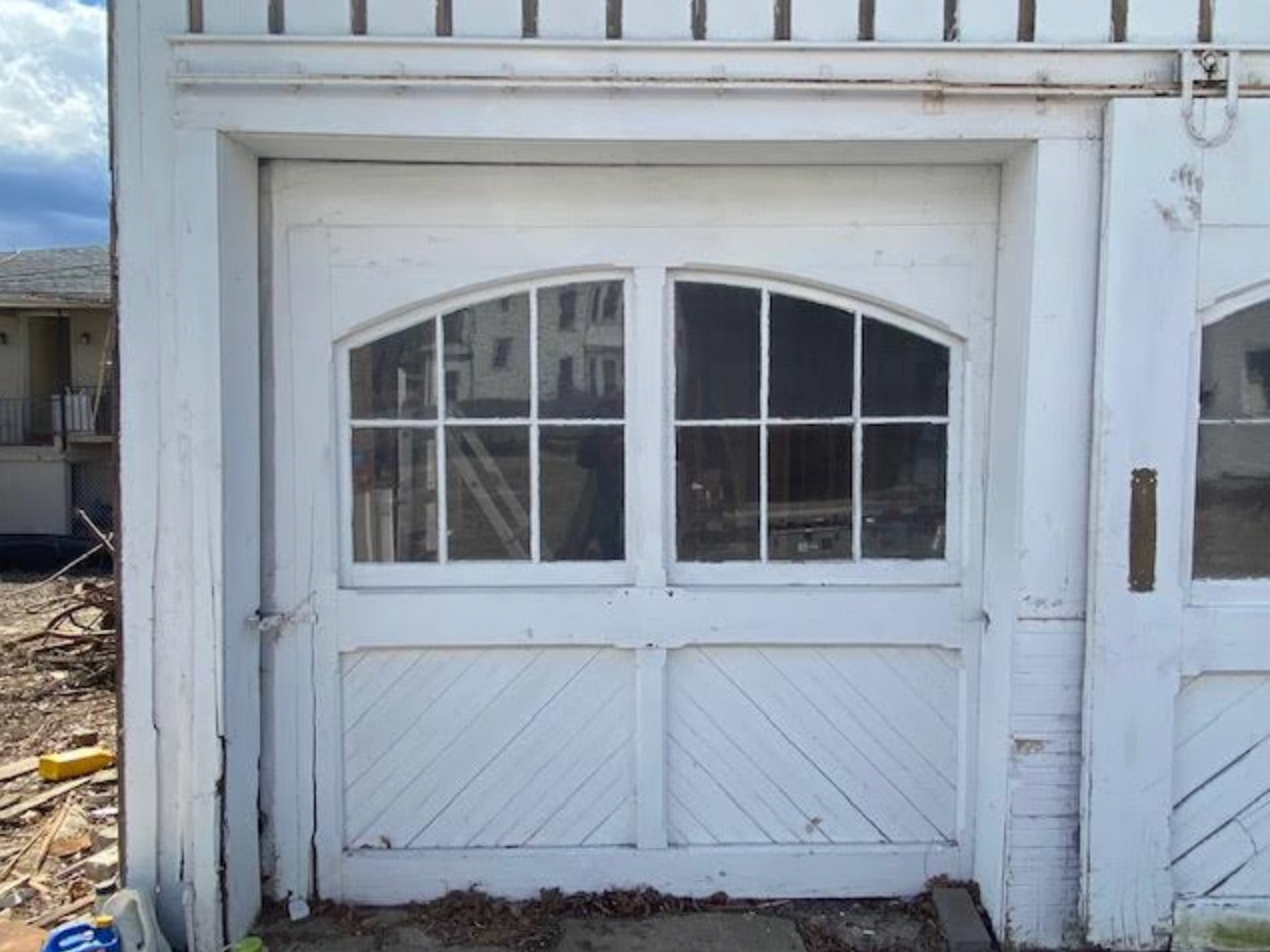 Greek Revival Carriage Door with Glass Arched Windows Architectural